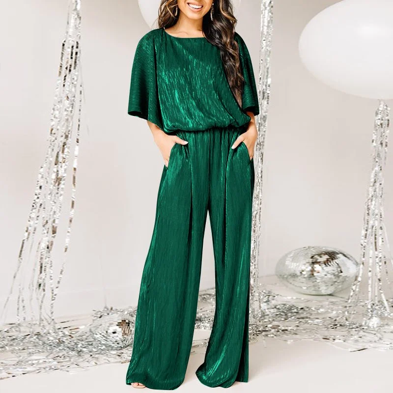 Colourp Fashion Rompers ZANZEA Summer Half Sleeve Loose Rompers Women Solid Satin Jumpsuits Casual O Neck Playsuits Long Solid Overalls