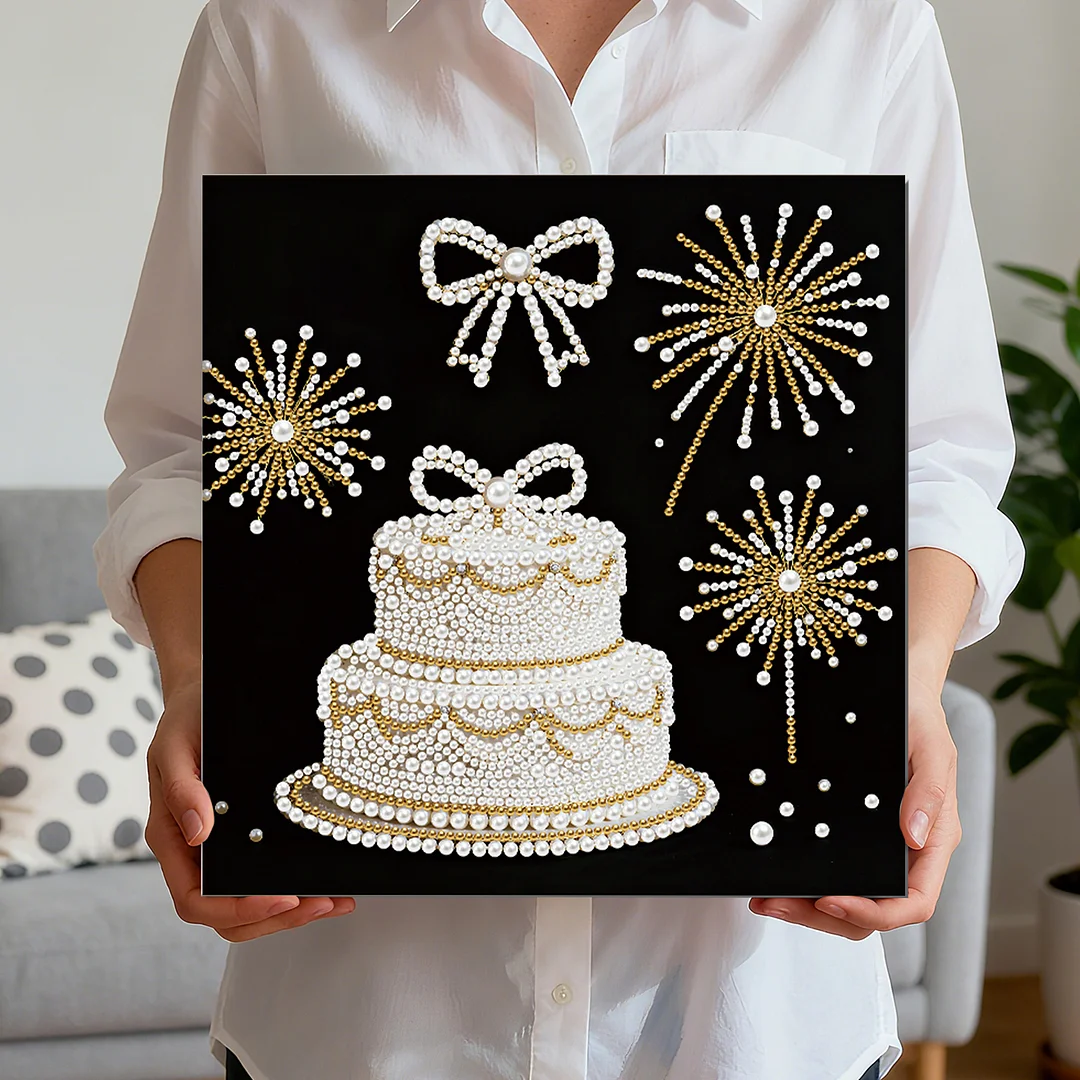 Cake DIY Pearl Art Diamond Painting Kit for Adults Home Decor 25x25cm With Frame