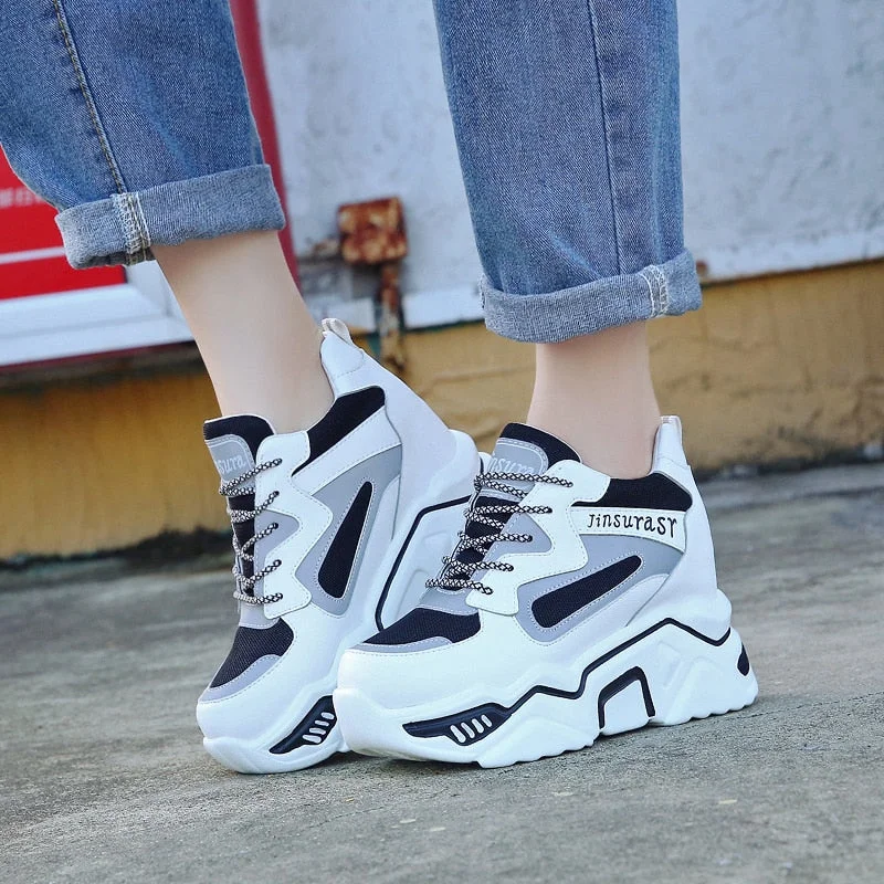 Women Thick Bottom Platform Sneakers Height Increasing Casual Shoes Woman Autumn Winter Wedge Footwear Zapatos De Mujer