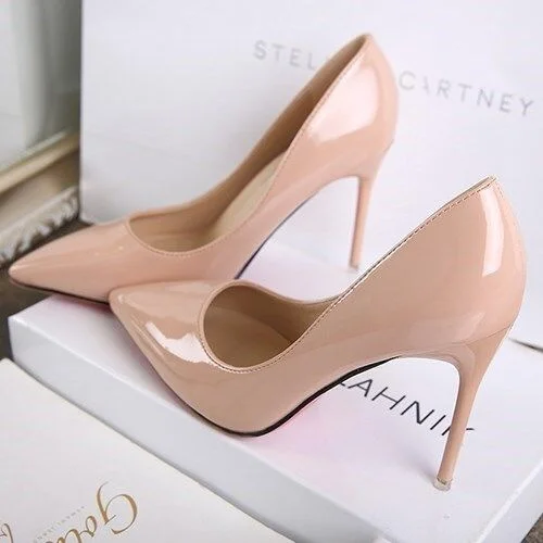 women's shallow patent leather shoes pointed toe nude shoes