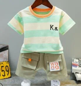 Striped Baby Boys Clothes 1 2 3 4 5 Years Fashion Kids Cotton T-Shirt with Khaki Shorts Children Costume Toddler Outfit Letter