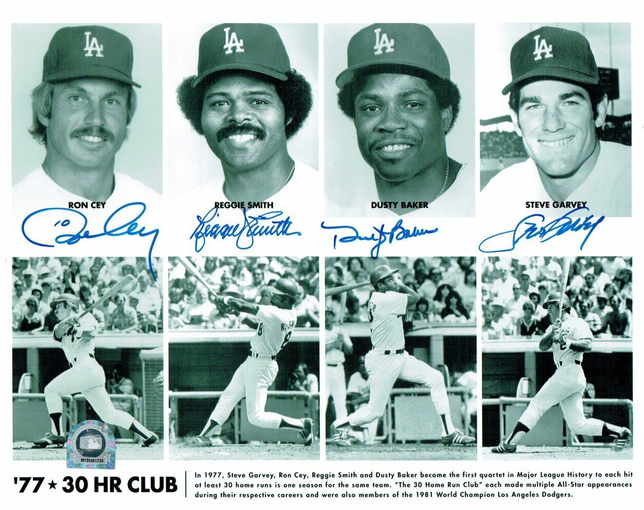 Reggie Smith Ron Cey Dusty Baker Steve Garvey Signed 8x10 Photo Poster painting Dodgers 30HR