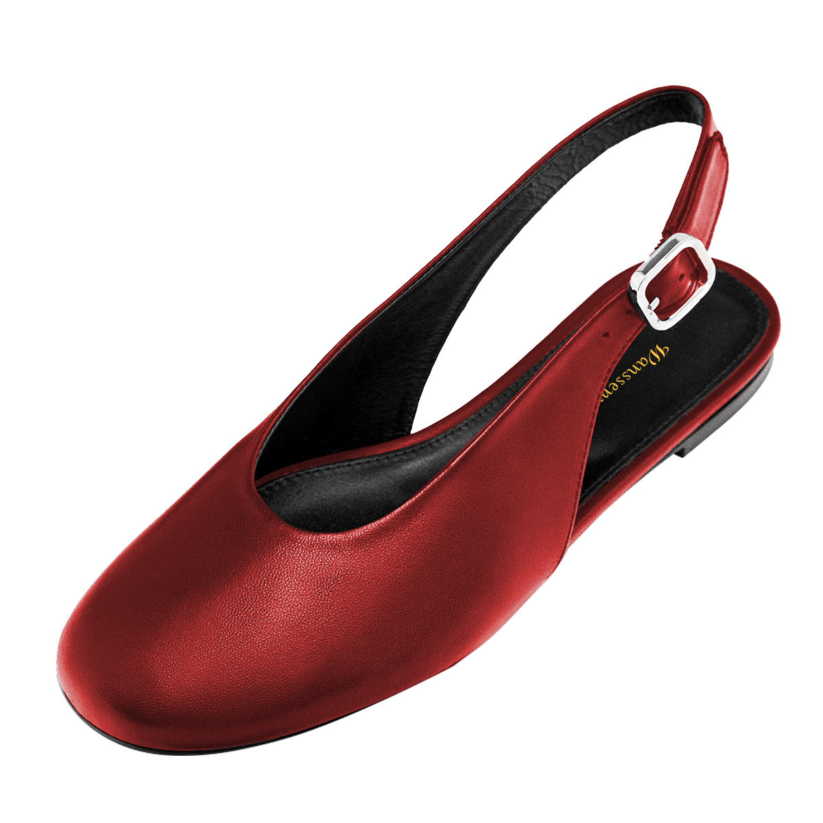 Red Vegan Leather Buckle Slingback Flat Shoes Women with Round Toe Nicepairs