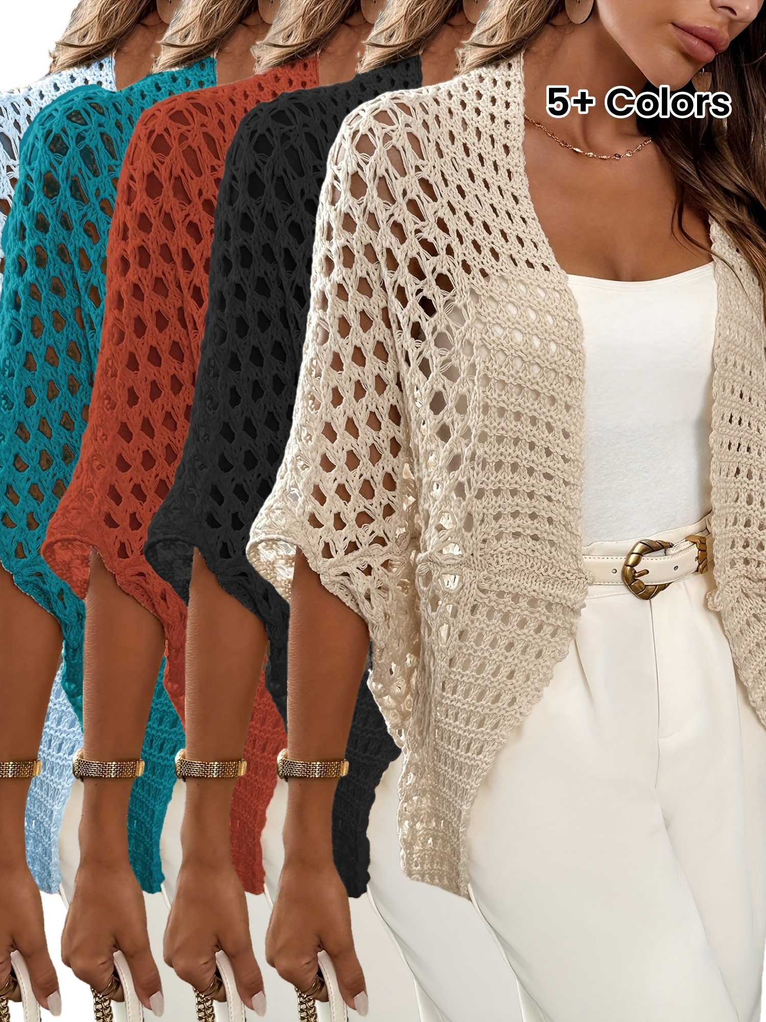 Women's Elegant Open Cardigan With Batwing Sleeves, Loose Fit, And Lace Design For Spring And Summer | IFYHOME