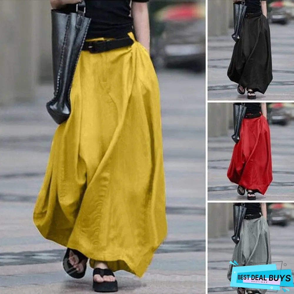 Spring and Autumn Solid Cotton Bust A-Word Long Skirt Linen