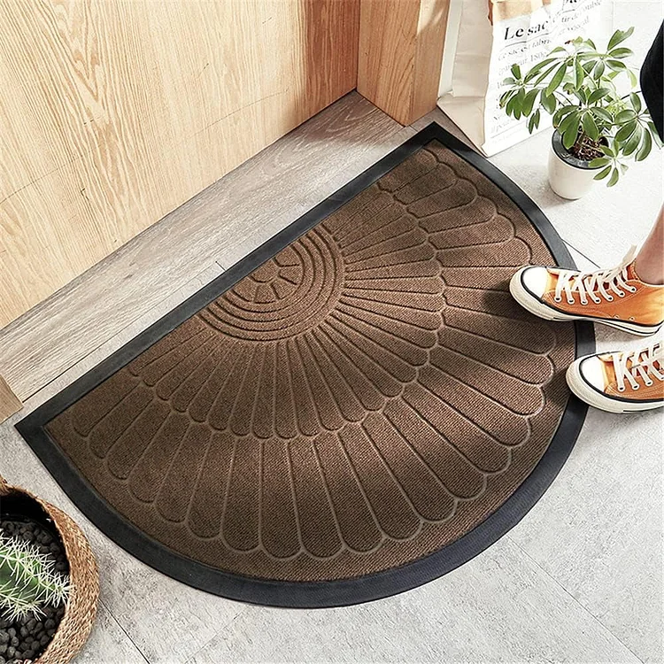 Sanmadrola Rubber Outdoor Doormat Heavy Duty Half Round with Non Slip Rubber Backing Low Profile Indoor Welcome Entrance Way Door Mats 20''x 31'' Brown