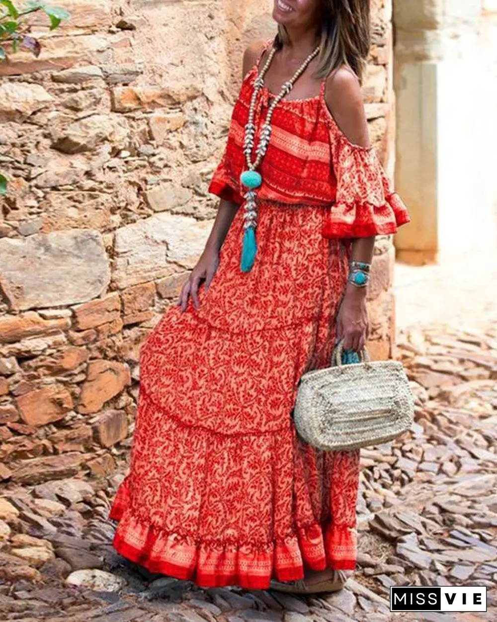 Off Shoulder Women Summer Dresses Flounce Dresses