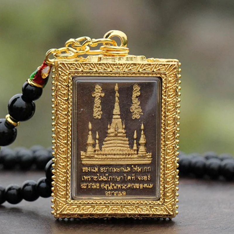 Obsidian Bead Buddha Elephant Serenity Pendant Necklace