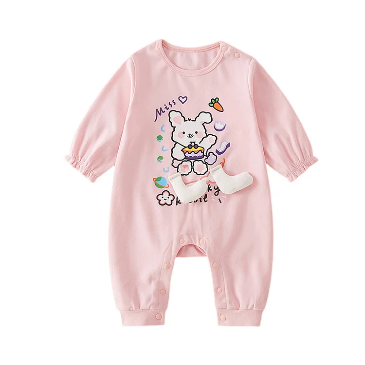 BabyGirl Allover Rabbit print Long Sleeve Cotton Cardigan with Pants Set