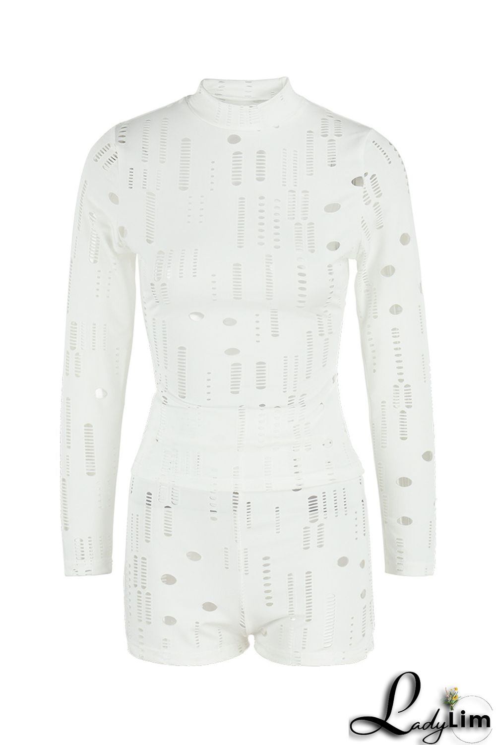 Black Fashion Sexy Solid Ripped Half A Turtleneck Long Sleeve Two Pieces