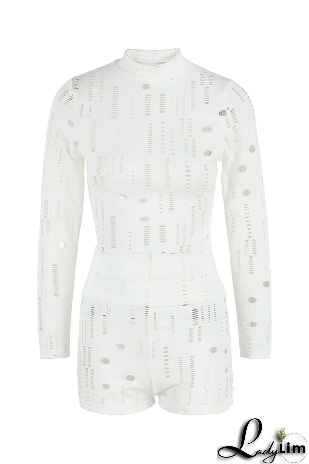 Black Fashion Sexy Solid Ripped Half A Turtleneck Long Sleeve Two Pieces