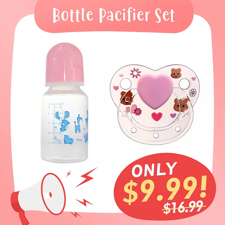  Pink Style Pacifier and Bottle 2 Piece Set Safest Reborn Baby Doll Accessories - Reborndollsshop®-Reborndollsshop®