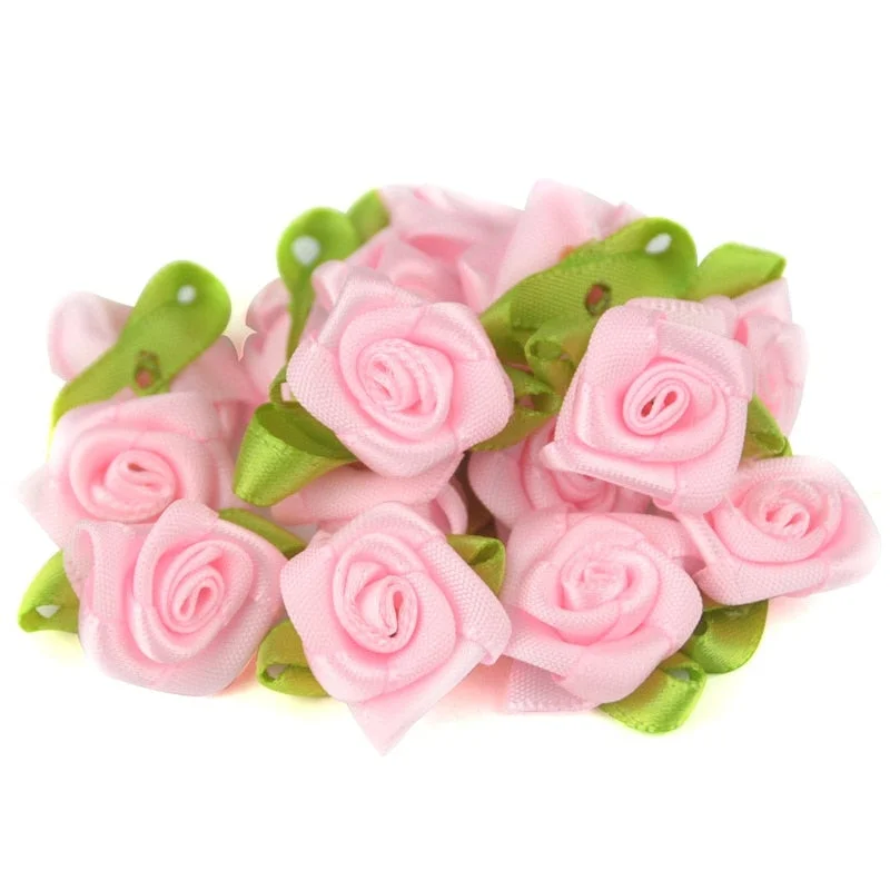50pcs/lot 2CM Artificial Silk Mini Rose Flower Heads Make Satin Ribbon Handmade DIY Craft Scrapbooking For Wedding Decoration