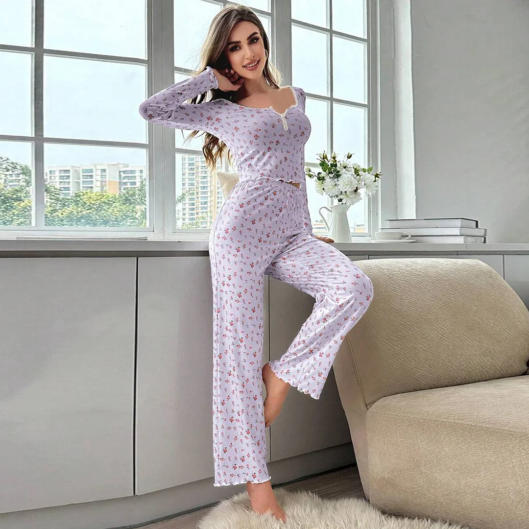 Uveng Exploding Autumn And Winter Home Clothes Sexy Casual Fashion Long-Sleeved Trouser Pyjamas Two Sets Of Women