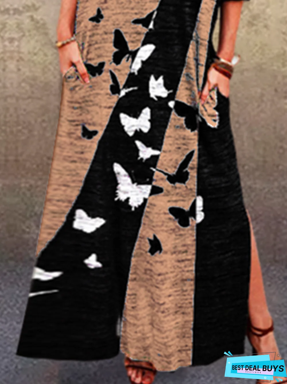 Long Sleeve Abstract Vintage Dresses Black Dresses