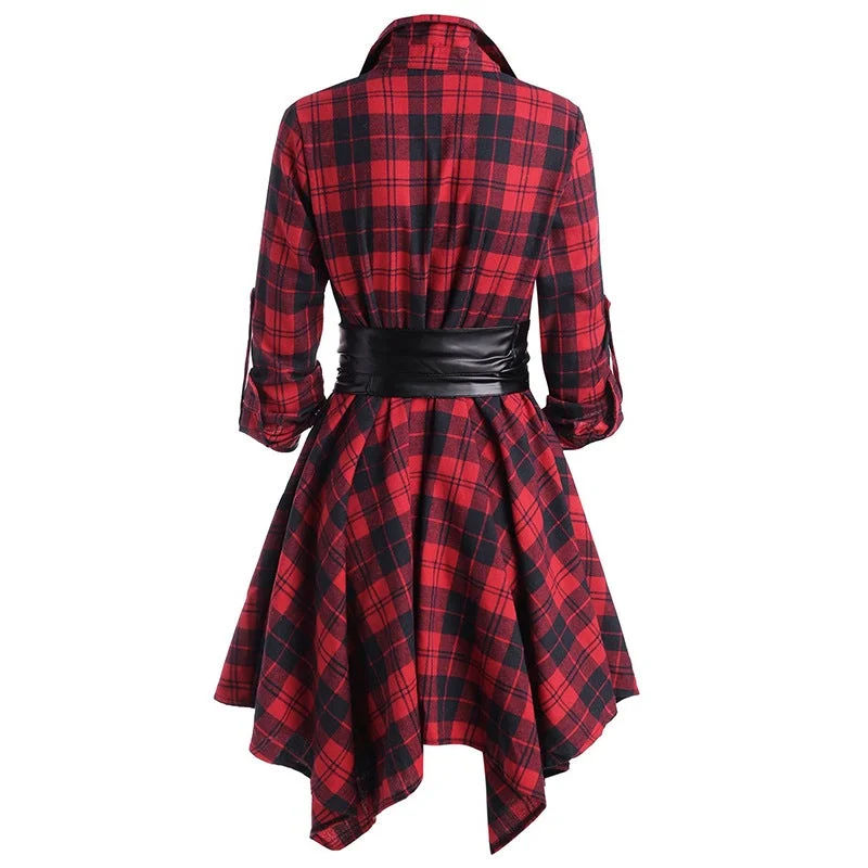 Women's Autumn New Long-sleeved Plaid High-waist Slim Dress