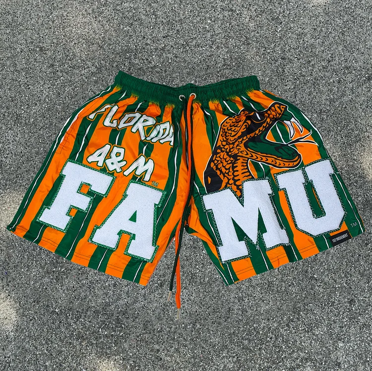 Striped Varsity Patch Mesh Shorts