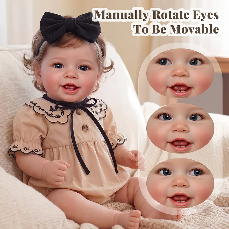 [Pre-Order] Upgraded Babeside Vead 20" Smiling Reborn Baby Girl &ndash; Movable Eyes & Beige Lace Dress