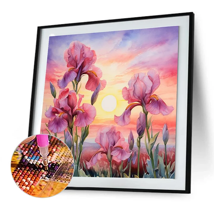 Beautiful Framed Iris Diamond Art/ Flower Diamond Art/ Iris 5D Diamond Art  in Hanging Poster Frame/ Finished Diamond Painting/ Handmade/ Art 