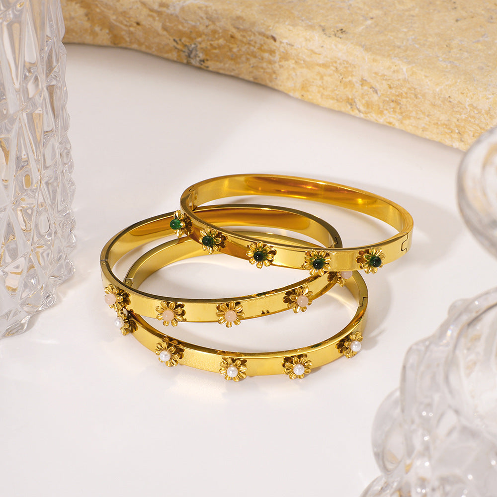 Fashion Ins Natural Stone Flower Three-Dimensional Smooth Stainless Steel Bracelet 18K Gold High Quality Bracelet