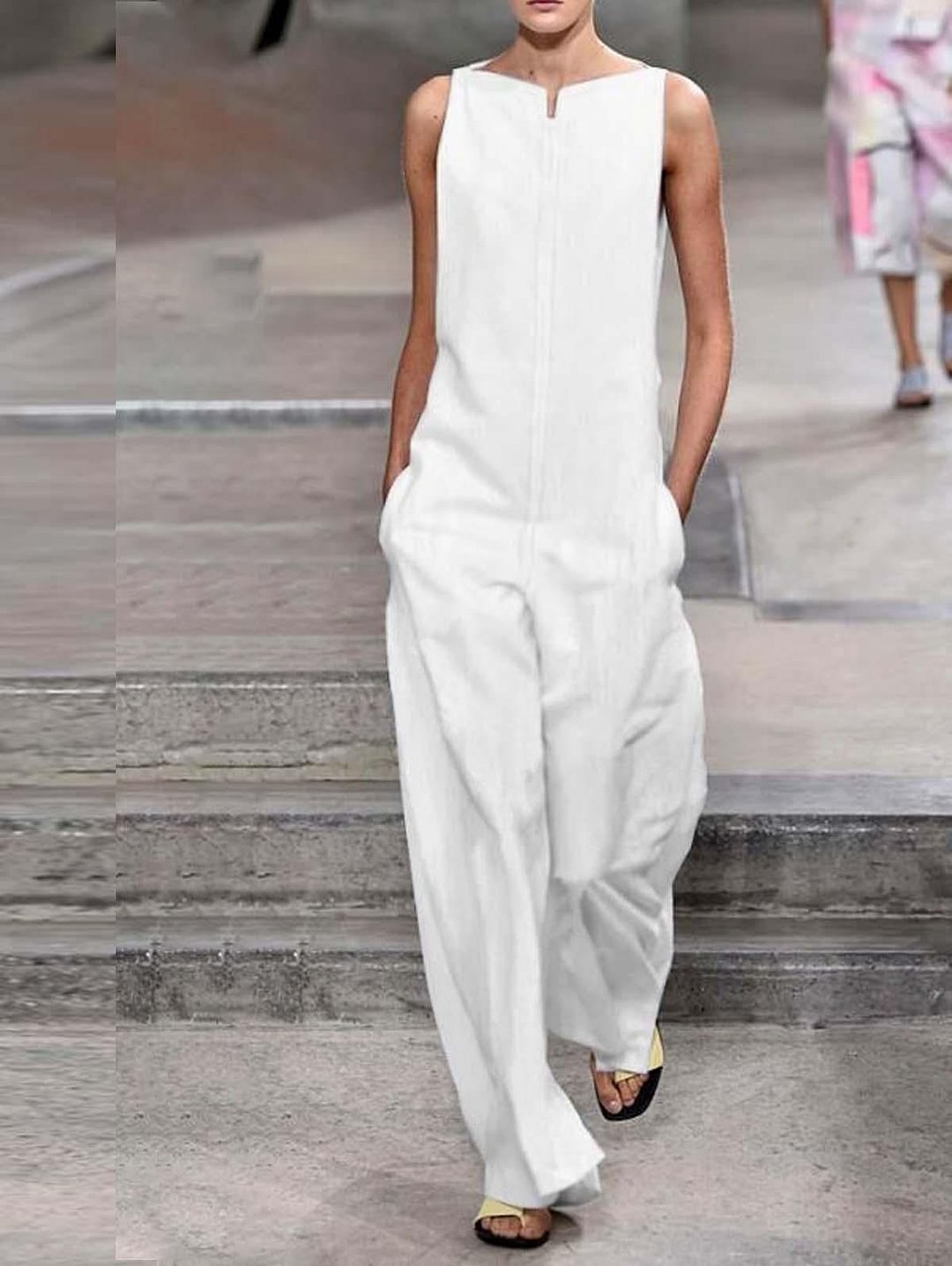Plain Notched Neck Jumpsuit