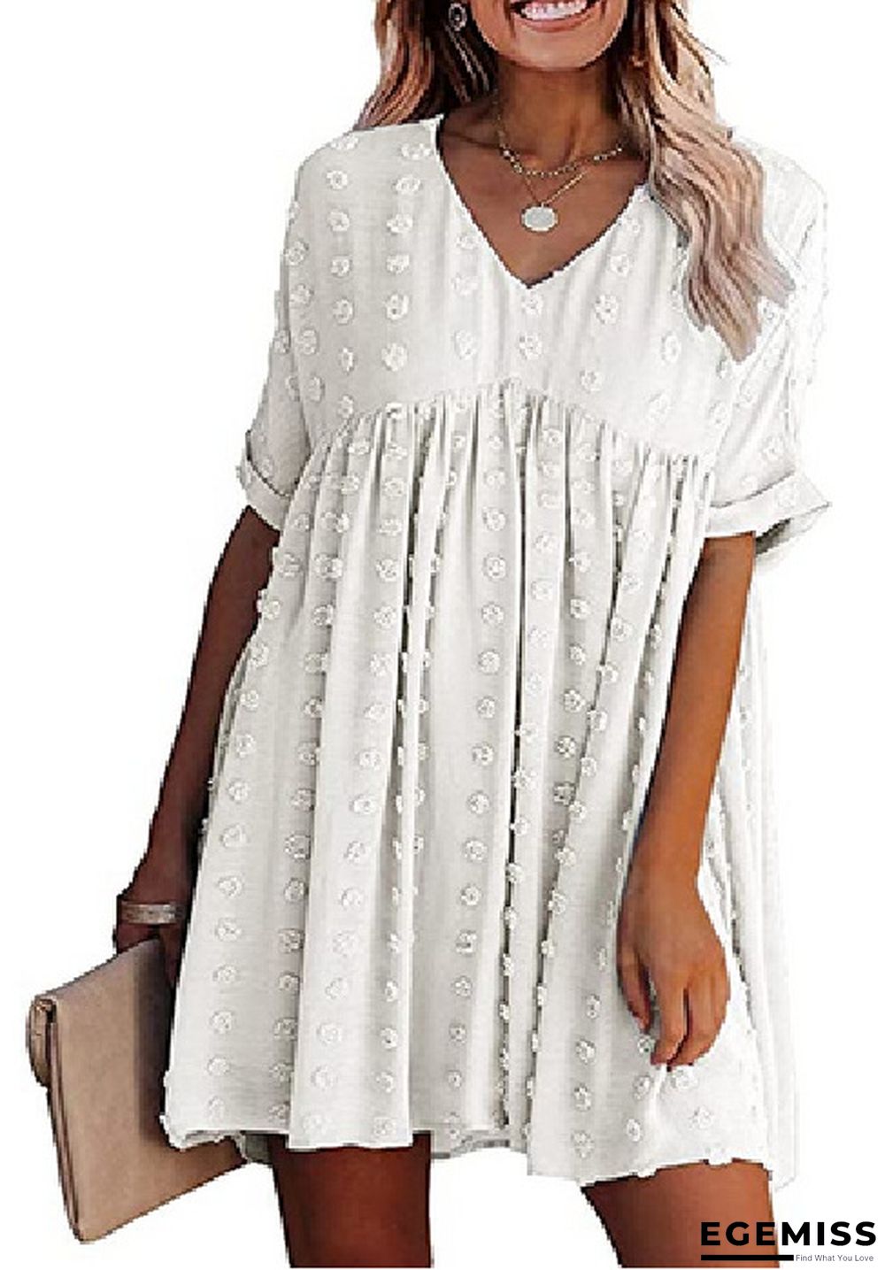 Chiffon Wool Ball Simple Knee Length Loose Large V-neck Dress | EGEMISS