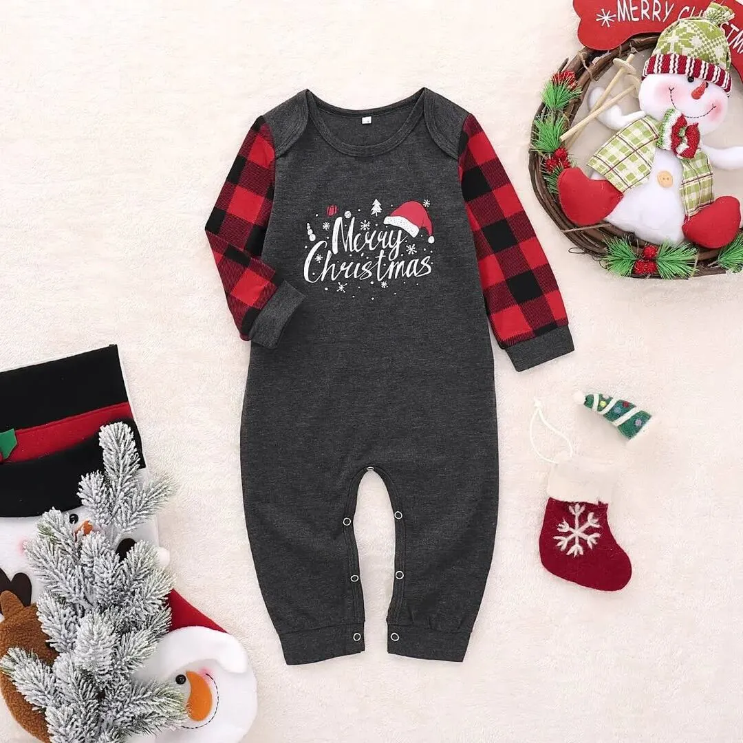 Christmas Hat Print and Buffalo Plaid Family Matching Pajamas Sets
