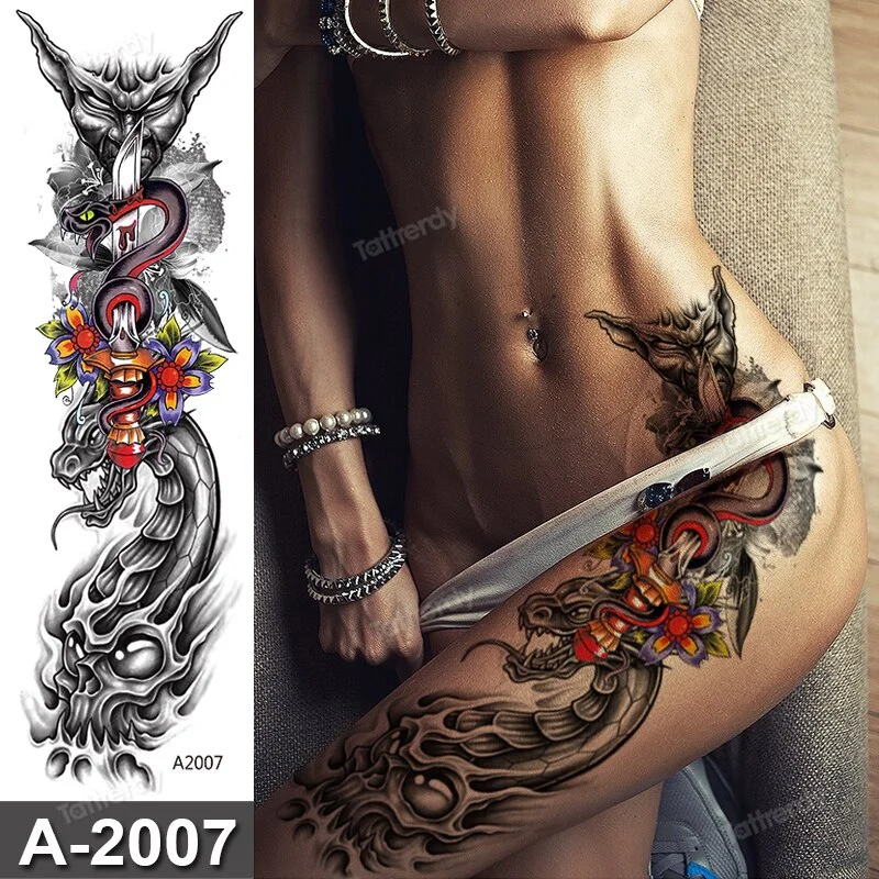 sexy temporary tattoo large body art thigh leg arm sleeve tattoo sticker fish dragon totem lotus peony flower tatoo fake water