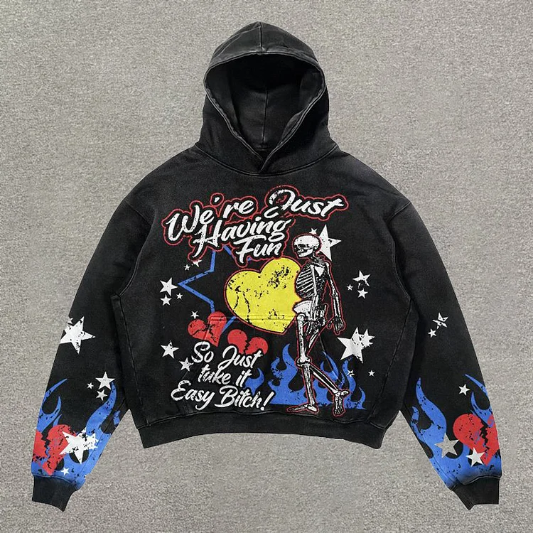 Retro Casual Street Skull Retro Washed Hoodie