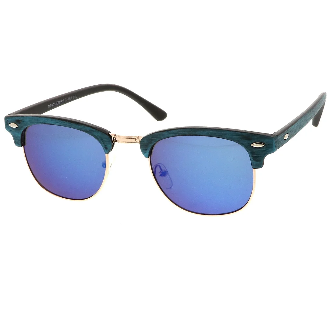 Modern Wood Textured Horn Rimmed Square Lens Half Frame glasses 50mm