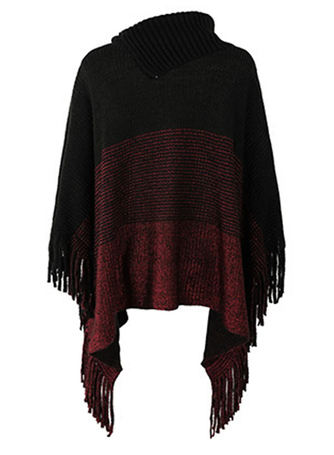 Women's Blouse Shirt Color Block Button Tassel Long Sleeve Casual Ponchos