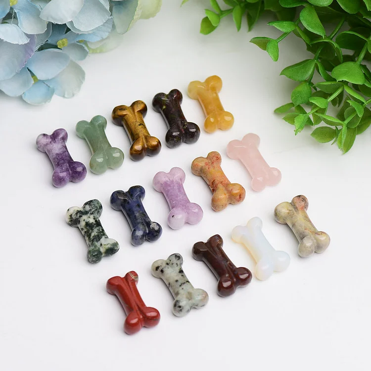 1.0"   Crystal Mini Bones Crystal Carving for Jewelry DIY   Purple Mica Green Aventurine Tiger's Eye Dragon Blood Stone Orange Calcite Moss Agate Sodalite Crazy Agate Rose Quartz Red Jasper Kiwi Jasper Opalite