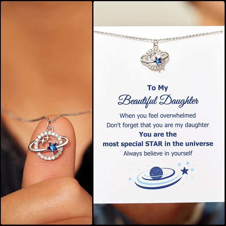 To My Beautiful Daughter Moon & Stars Planet Necklace
