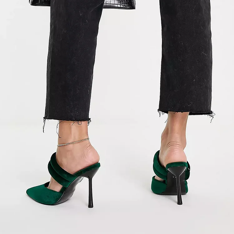 Black Classic Stiletto Heels with Suede Mules and Pointy Toes Vdcoo