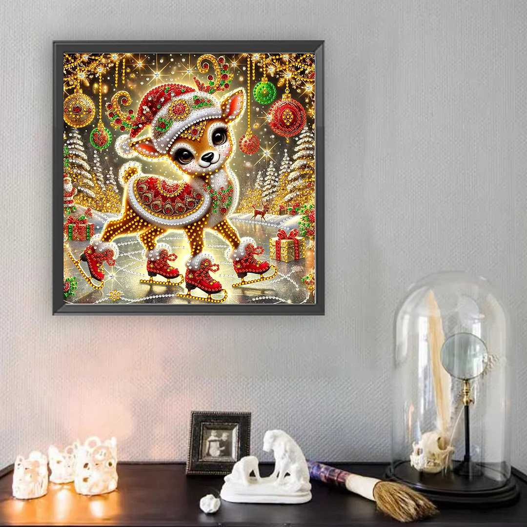 Christmas Deer - Diamond Painting - Partial Special Shaped Drill(Canvas|30*30cm)