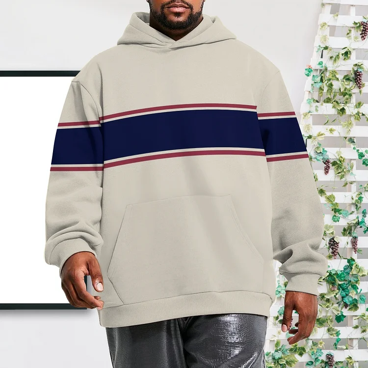 Men's Fashion Casual Stripe Color Match Printed Hoodie