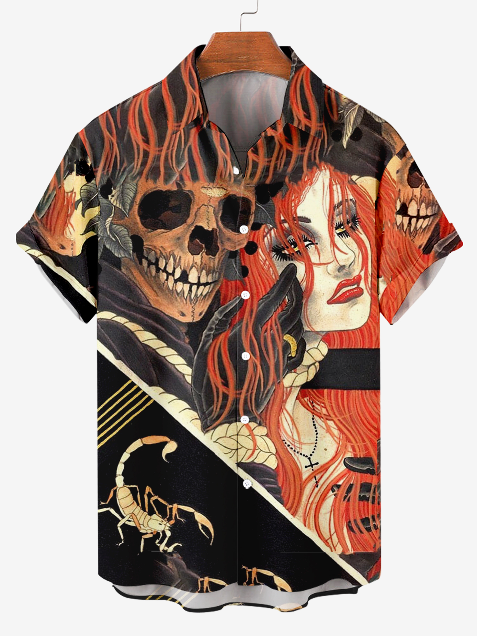 Men's shirt collar skull beauty print casual short-sleeved shirt PLUSCLOTHESMAN