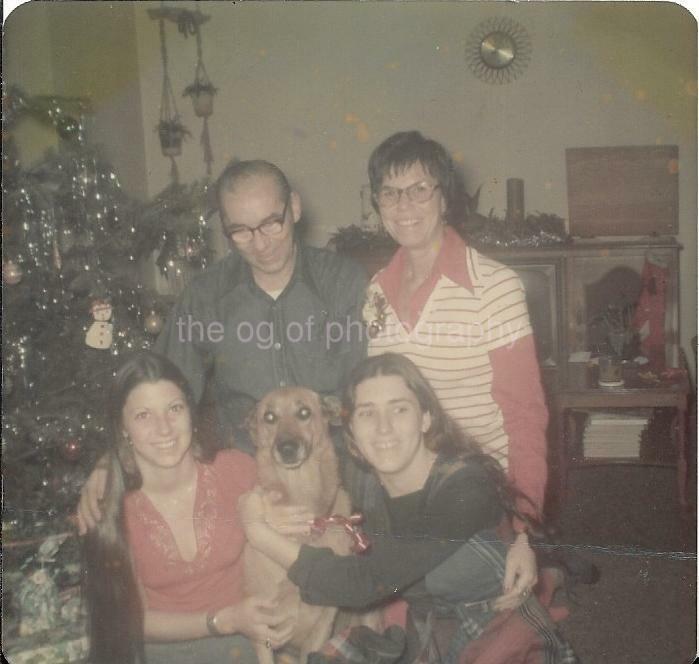 70s CHRISTMAS DOG Tree FOUND FAMILY Photo Poster paintingGRAPH Original Snapshot VINTAGE 07 22 B