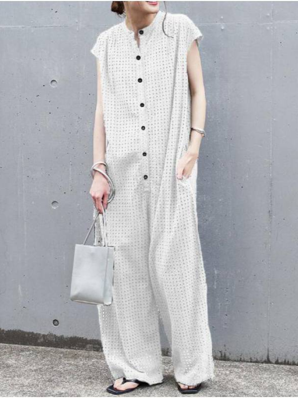 Loose Lace Plain Hollow Out Jumpsuit