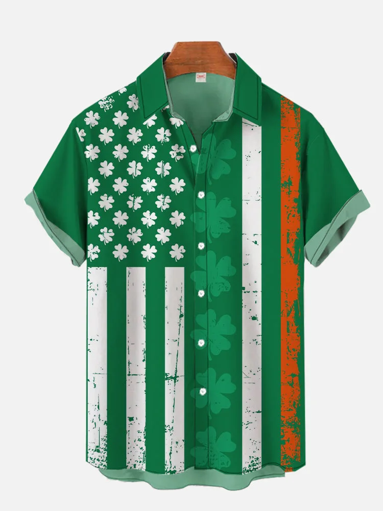 St. Patrick's Day Irish American Flag Printing Men's Short Sleeve Shirt