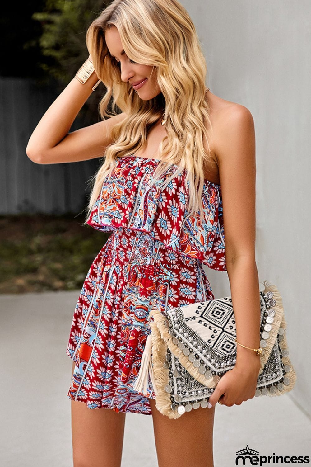 Smocked Waist Strapless Romper