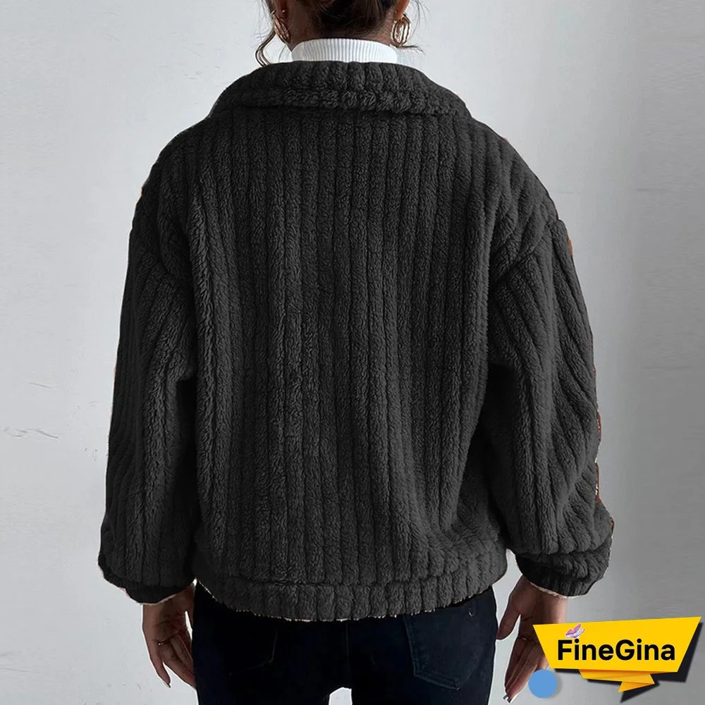 Women Elegant Fuzzy Coat Autumn Casual Long Sleeve Solid Outerwear Winter Fashion Lapel Single Breasted Loose Jackets Tops