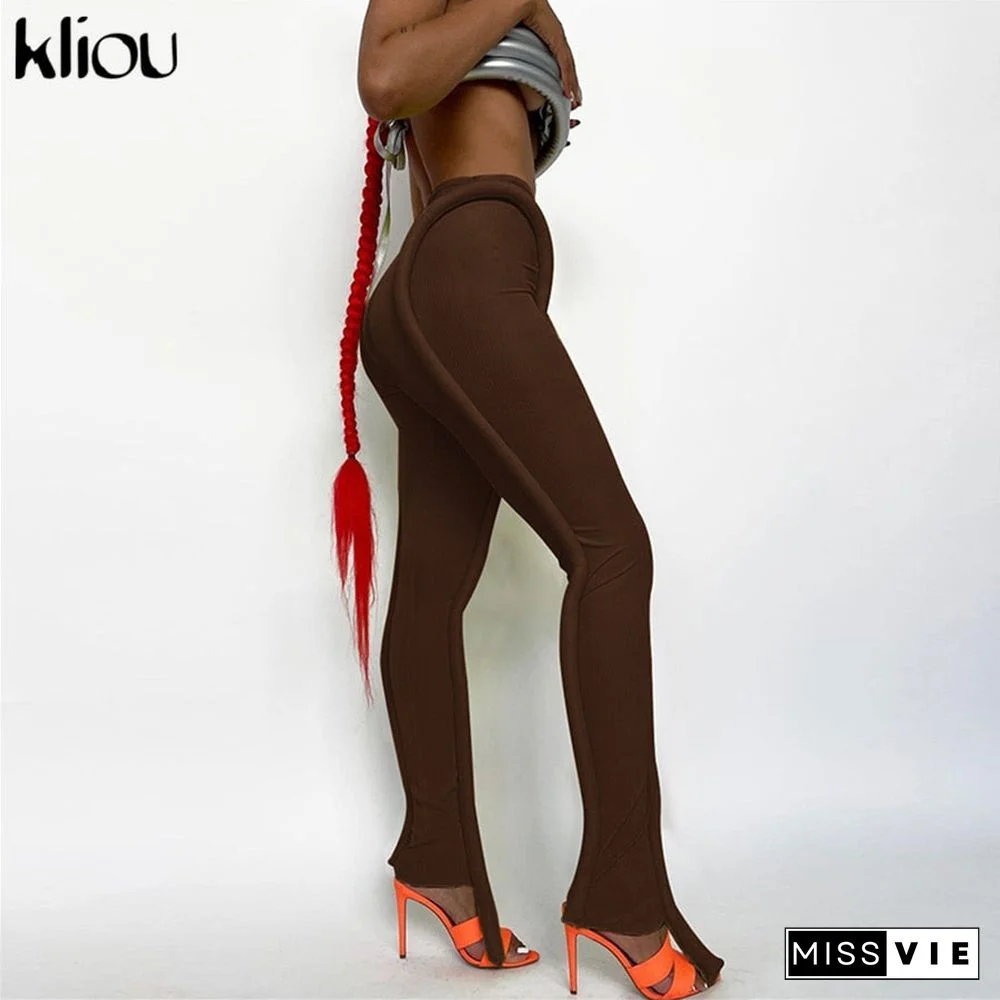 Kliou Solid Splicing Long Pants Women Summer Sexy Medium Waist Skinny Hipster Punk Street Midnight Style Streetwear Trousers