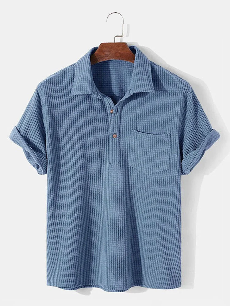 Men's Cotton Corduroy Plaid Short Sleeve Shirts