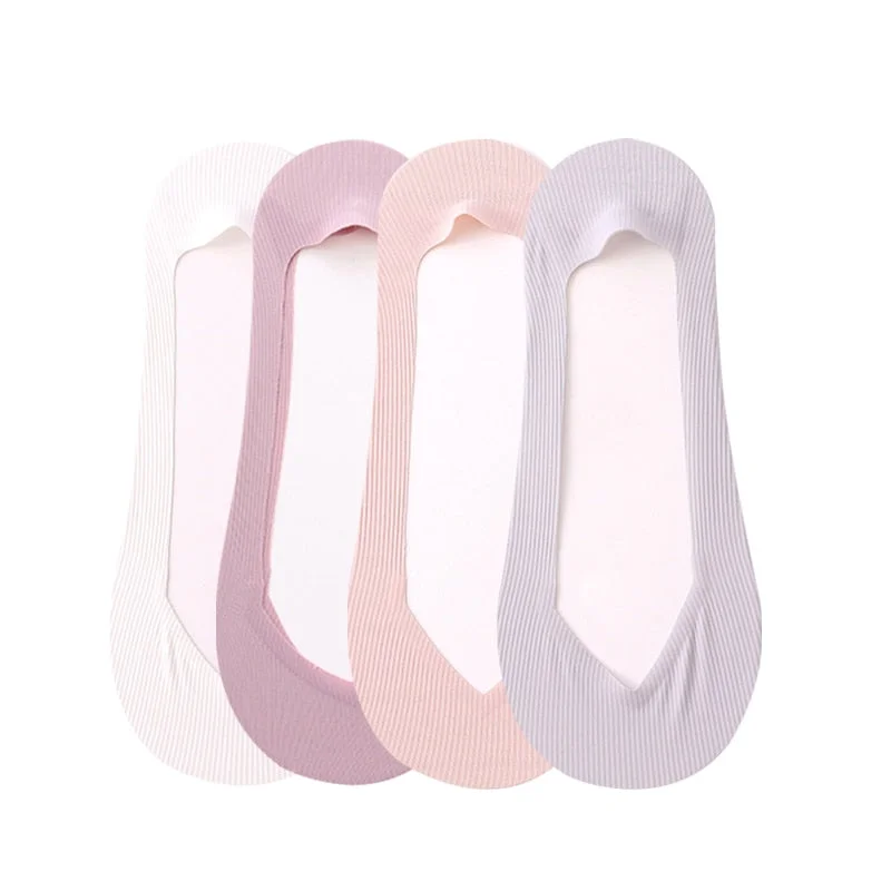 4 Pairs Fashion Women Summer Silicone Antiskid Ice Silk Boat Socks Invisible Low Cut Shallow Mouth Girls Breathable Sock