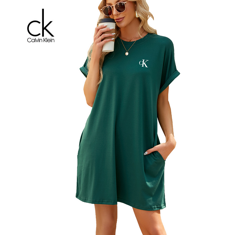 CALVIN KLEIN - NOVÉ LETNÉ ŠATY S KRÁTKYMI RUKÁVMI A OKRÚHLYM VÝKRKOM 2024