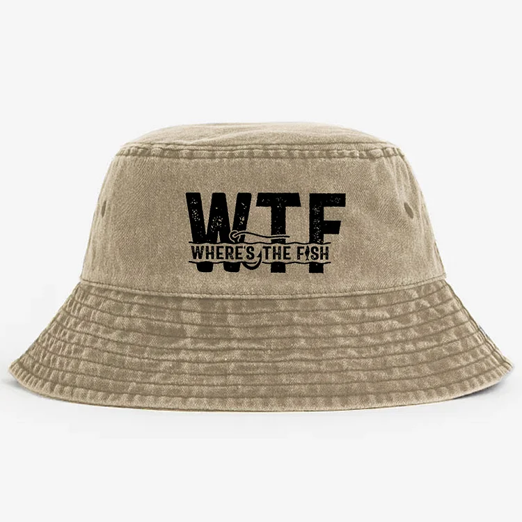 WTF Where's The Fish Funny Print Bucket Hat