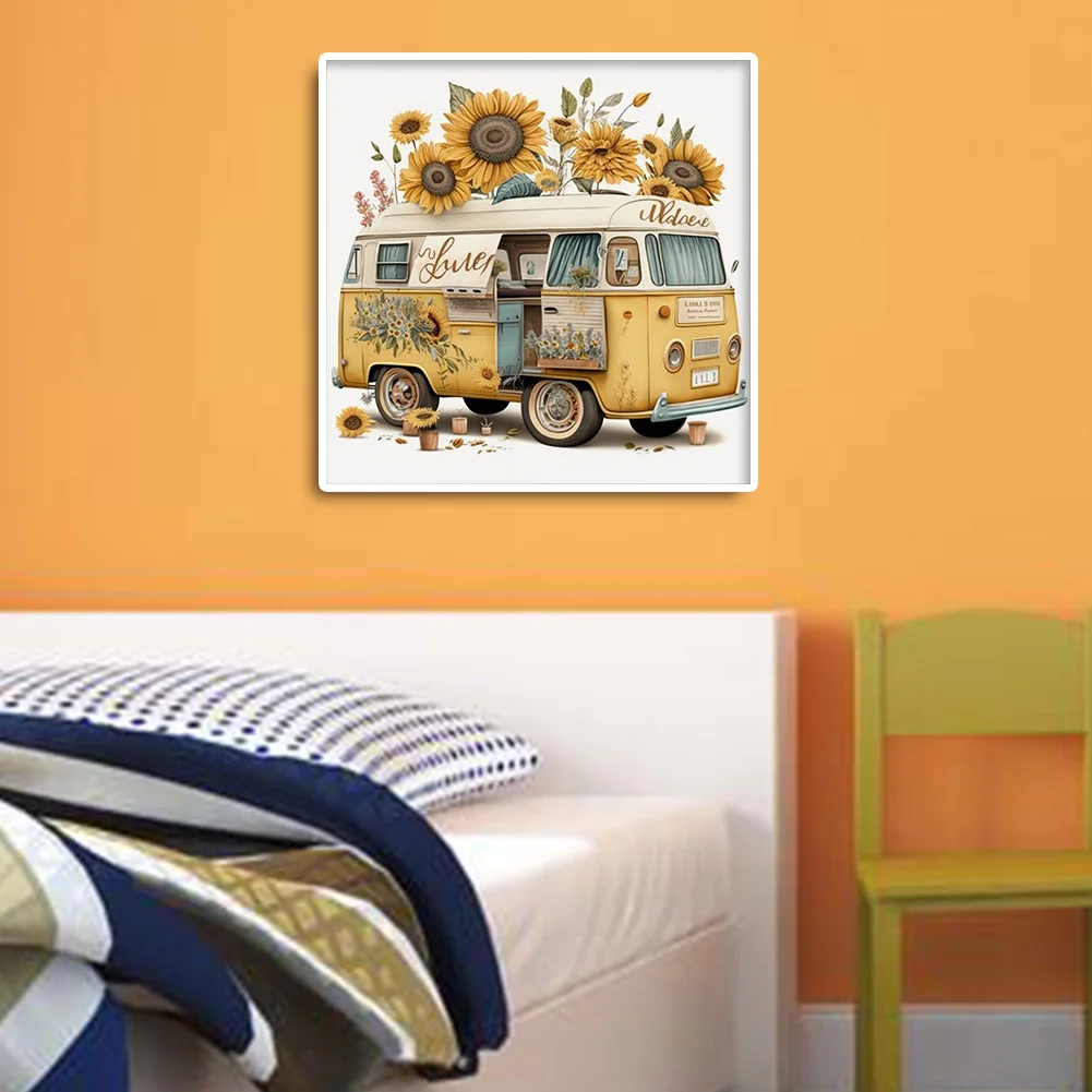 Full Round Diamond Painting 30*30cm - Sunflower Bus