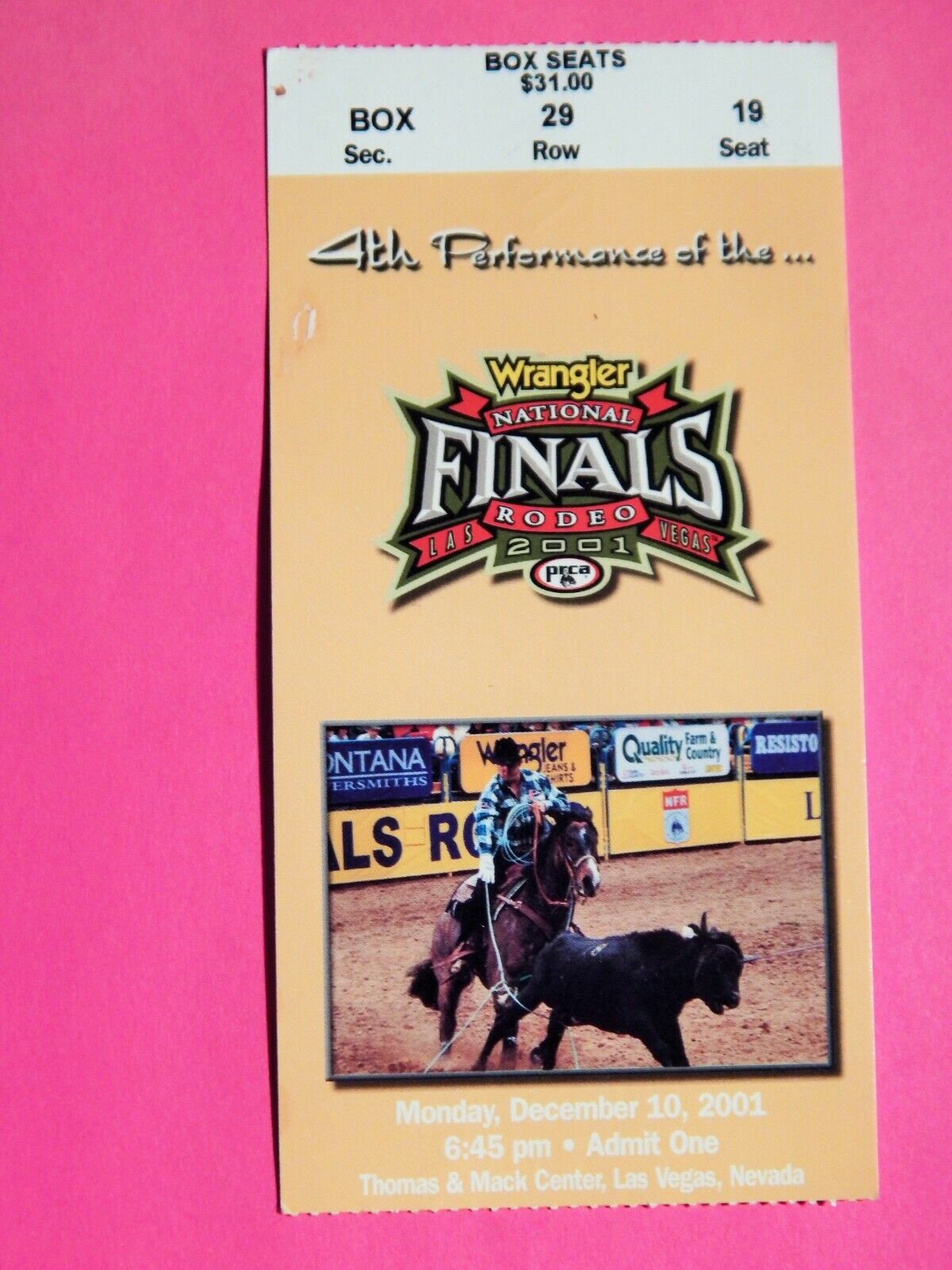 2001 NATIONAL FINALS RODEO ORIGINAL USED TICKET TEAM ROPING COLOR Photo Poster painting