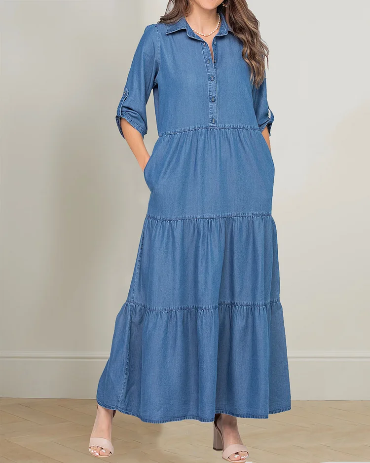 Elegant Denim Long Dress